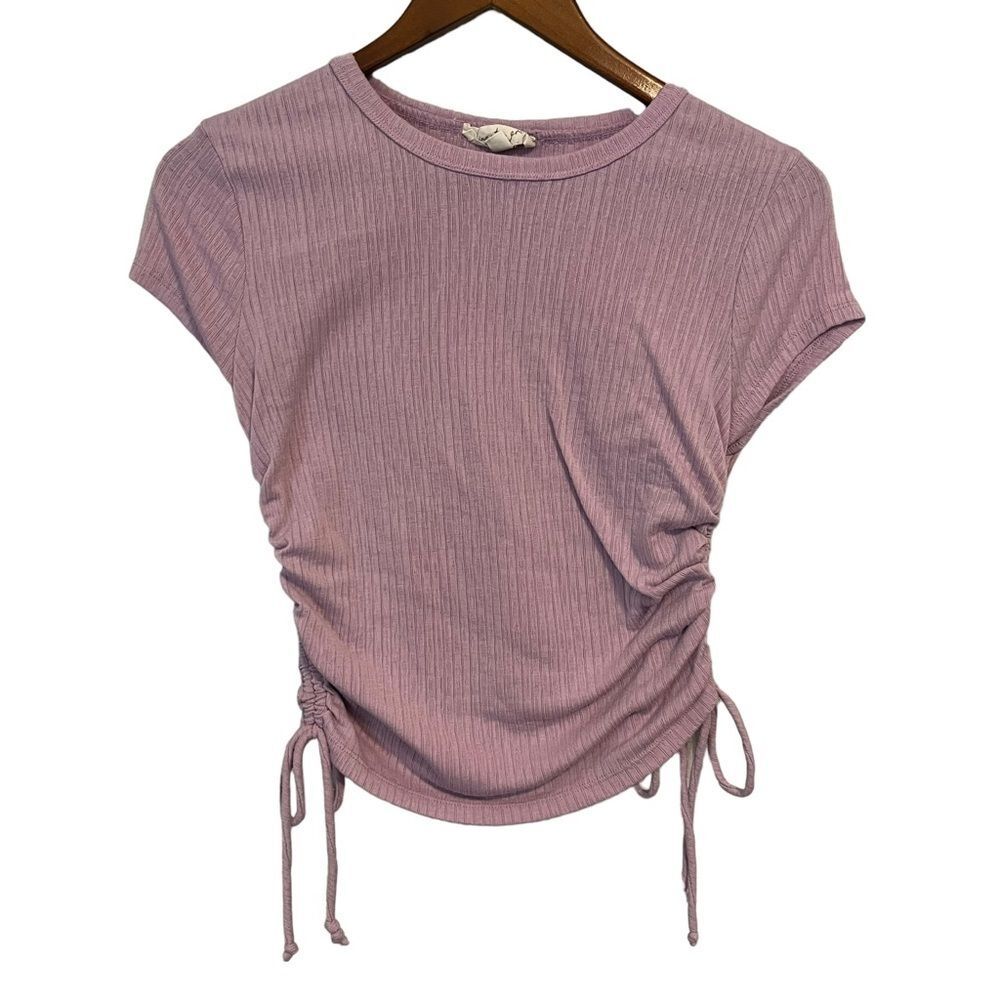 Kingston Grey Pastel Purple Cropped Fitted T-Shirt with Ruched Sides